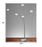 86" Steel Five Light Tree Floor Lamp With White Solid Color Bell Shade