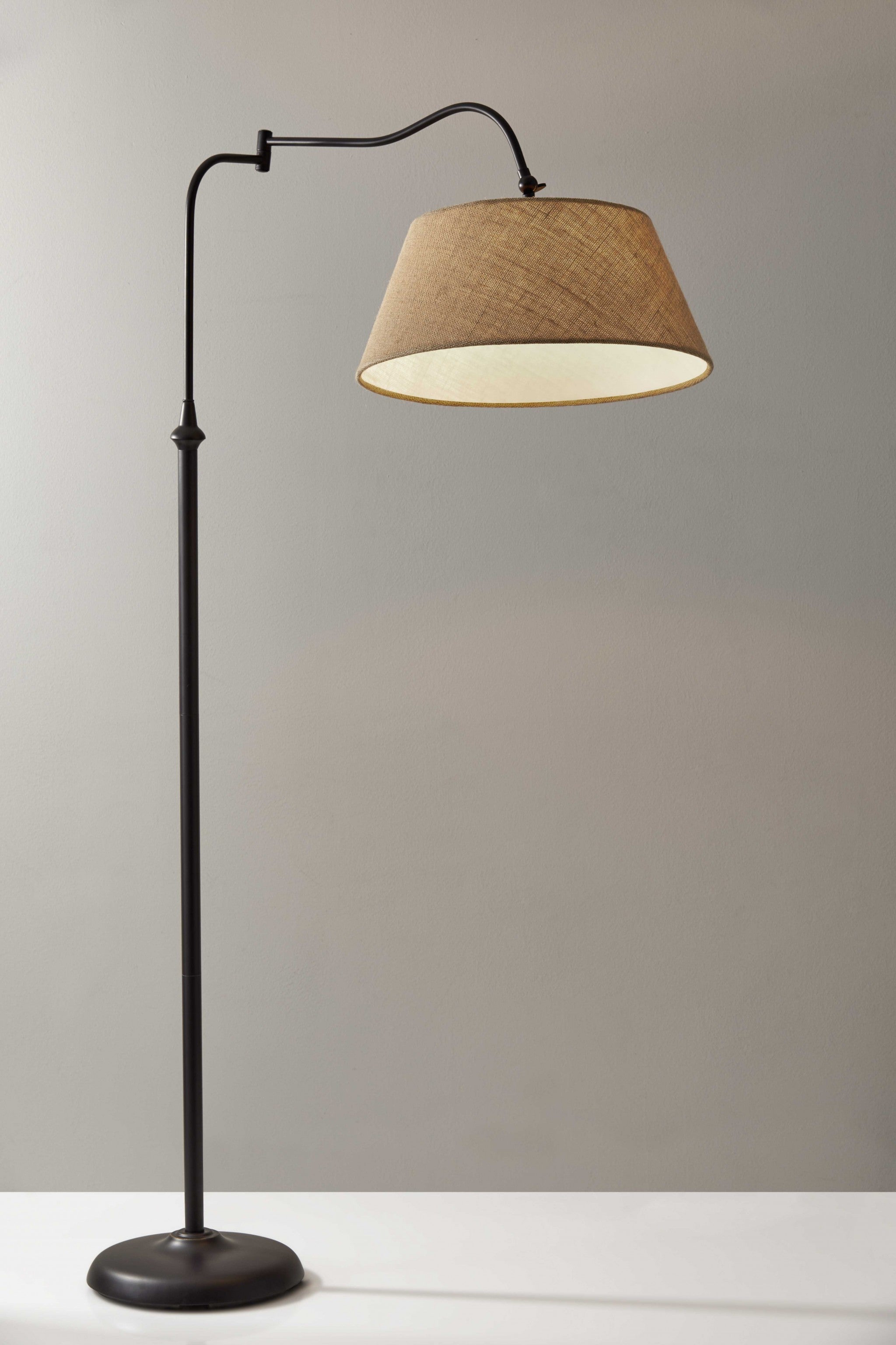 61" Bronze Arched Floor Lamp With Brown Empire Shade