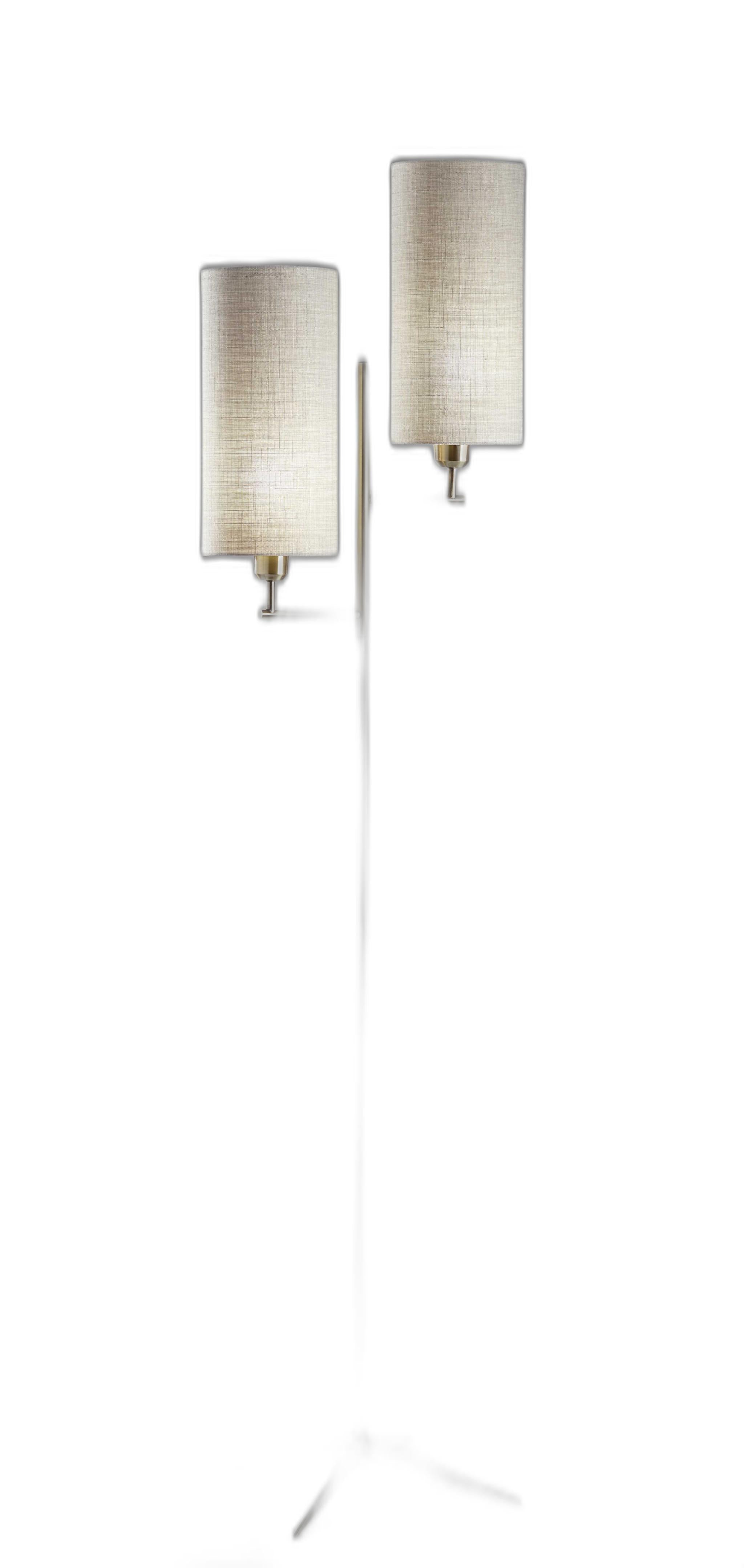 70" Brass Two Light Novelty Floor Lamp With White Drum Shade