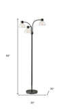 69" Nickel Three Light Tree Floor Lamp with White Bowl Shade