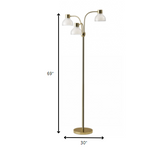 69" Nickel Three Light Tree Floor Lamp with White Bowl Shade