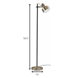 Retro Floor Lamp with Matte Black Pole and Adjustable Jumbo Antique Brass Metal Shade