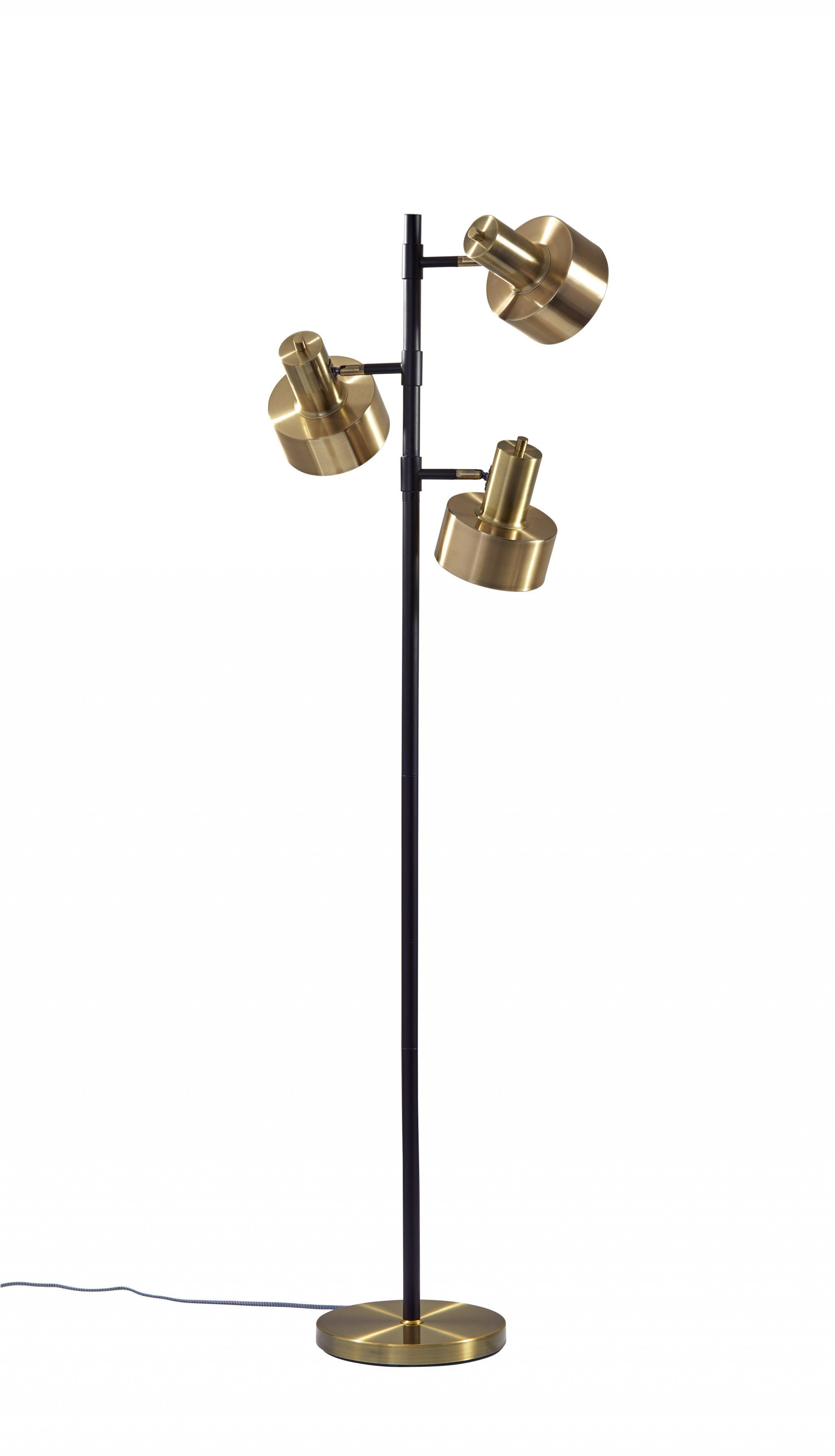 67" Brass Three Light Tree Floor Lamp With Gold Solid Color Bell Shade