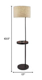 64" Black Tray Table Floor Lamp With Beige Drum Shade