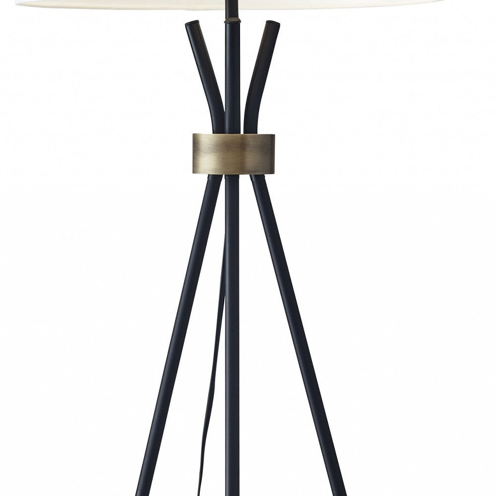 60" Black Tripod Floor Lamp With White Empire Shade