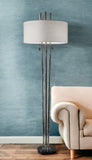 71" Two Light Three Pole Floor Lamp With White Fabric Drum Shade