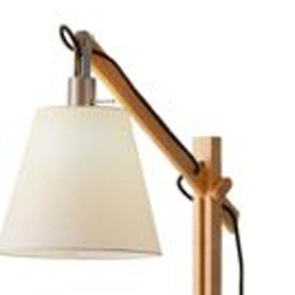 Natural Wood Floor Lamp With Adjustable Hinged Arm