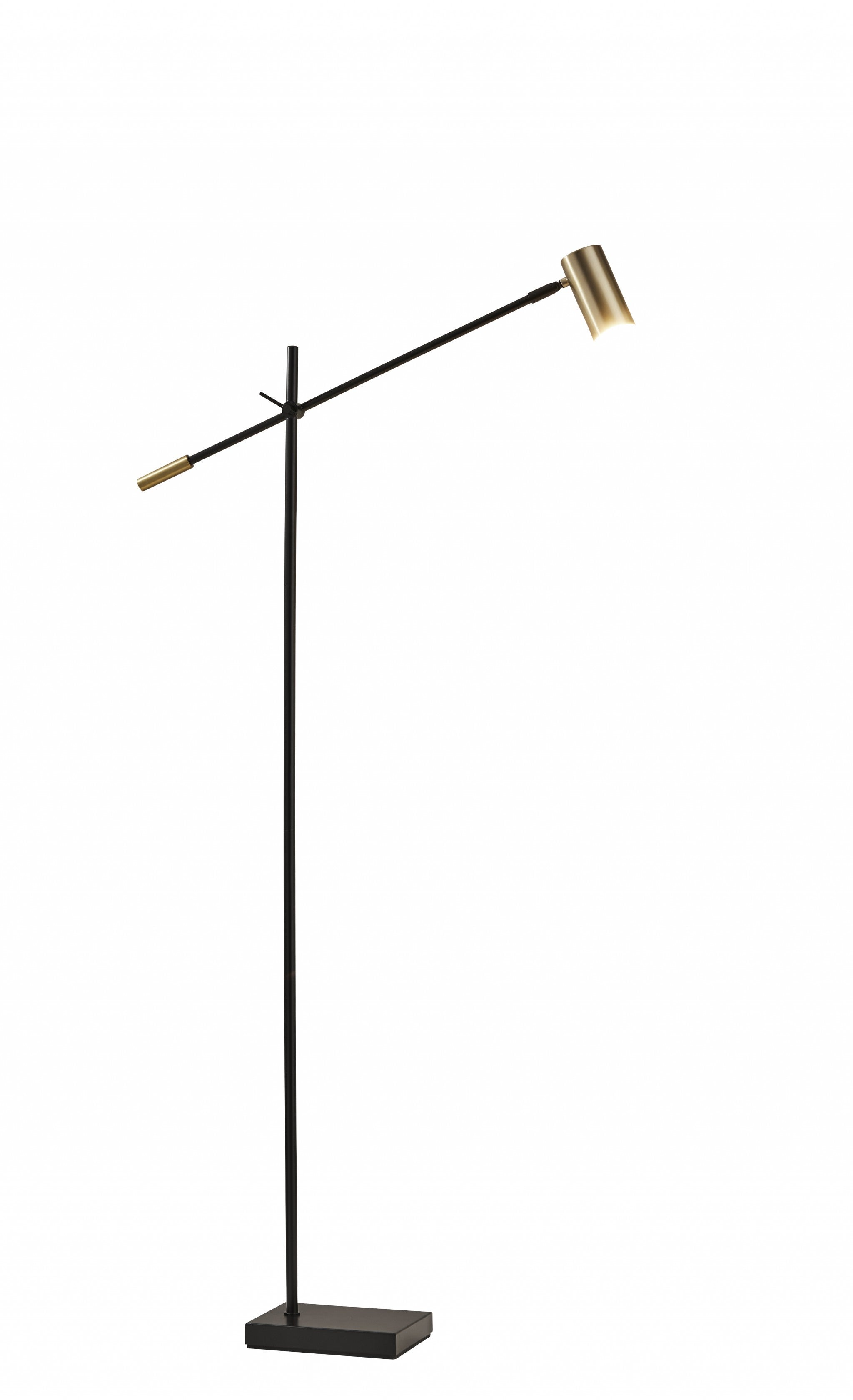63" Black Adjustable LED Task Floor Lamp With Antiqued Brass Cylinder Shade