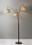 74" Black Three Light Tree Floor Lamp With Beige Solid Color Drum Shade