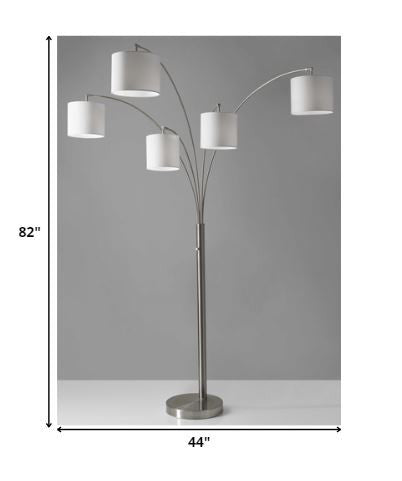82" Black Five Light Tree Floor Lamp With Beige Solid Color Drum Shade