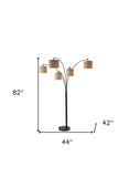 82" Black Five Light Tree Floor Lamp With Beige Solid Color Drum Shade