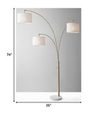 74" Brass Three Light Tree Floor Lamp With Off White Solid Color Drum Shade