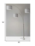 74" Brass Three Light Tree Floor Lamp With Off White Solid Color Drum Shade