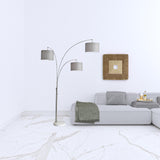 74" Brass Three Light Tree Floor Lamp With Off White Solid Color Drum Shade