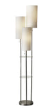 68" Steel Three Light Floor Lamp With White Linen Cylinder Shades