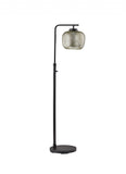 60" Antiqued Bronze Floor Lamp With Textured Mercury Glass Globe Shade