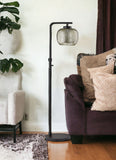 60" Antiqued Bronze Floor Lamp With Textured Mercury Glass Globe Shade