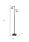 65" Black Two Light LED Light Changing Tree Floor Lamp With Gold Cone Shade