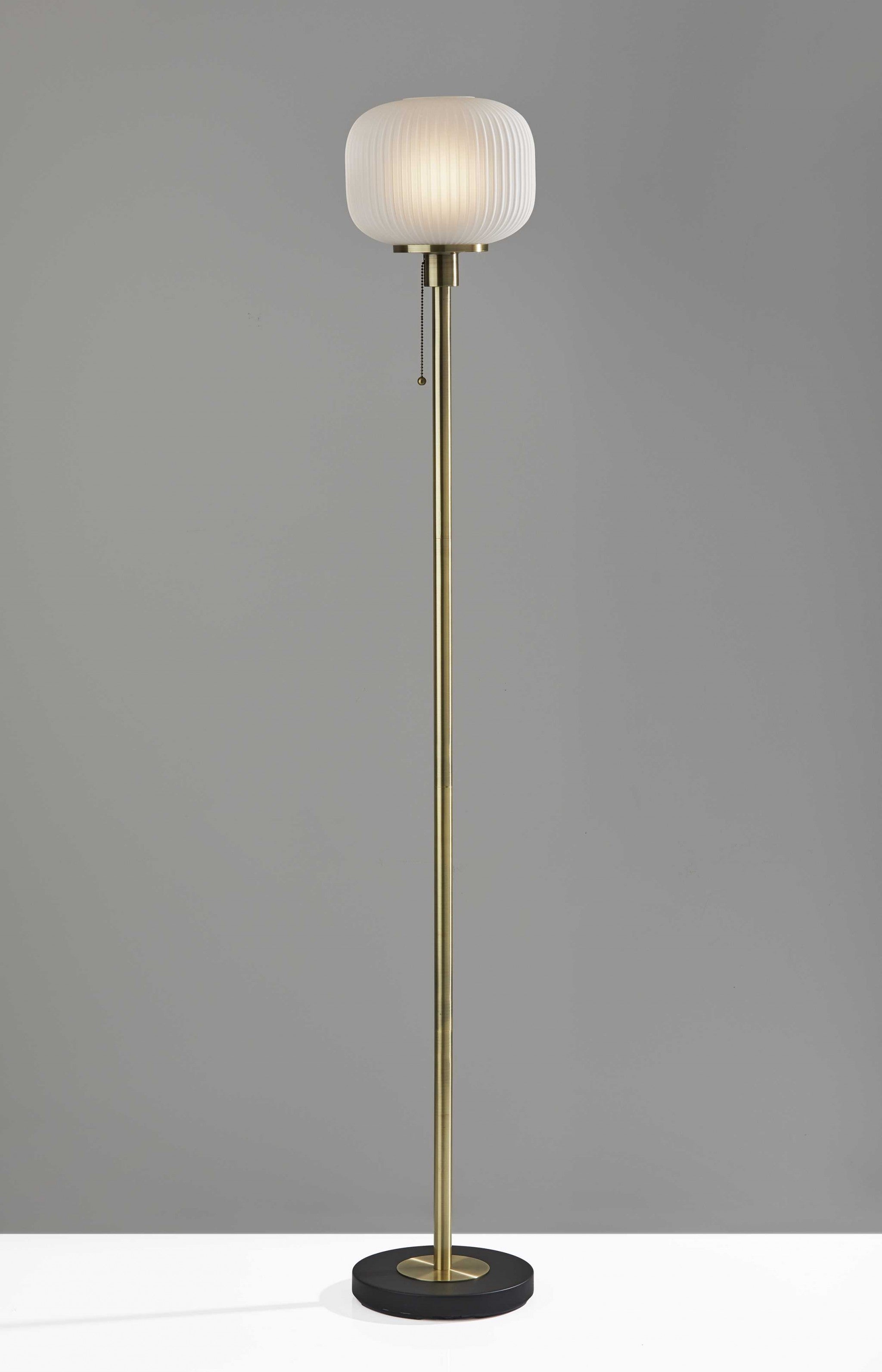 65" Black Torchiere Floor Lamp With White Globe Shade