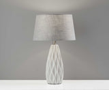 Set Of 2 White Ceramic Geometric Base Table Lamp