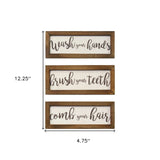 Set Of 3 Linen Bathroom Rules Wood Framed Wall Art