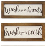 Set Of 3 Linen Bathroom Rules Wood Framed Wall Art