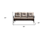 69" Beige Polyester Blend And Black Sofa