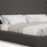 King Tufted Dark Gray And Gray Upholstered Faux Leather Bed