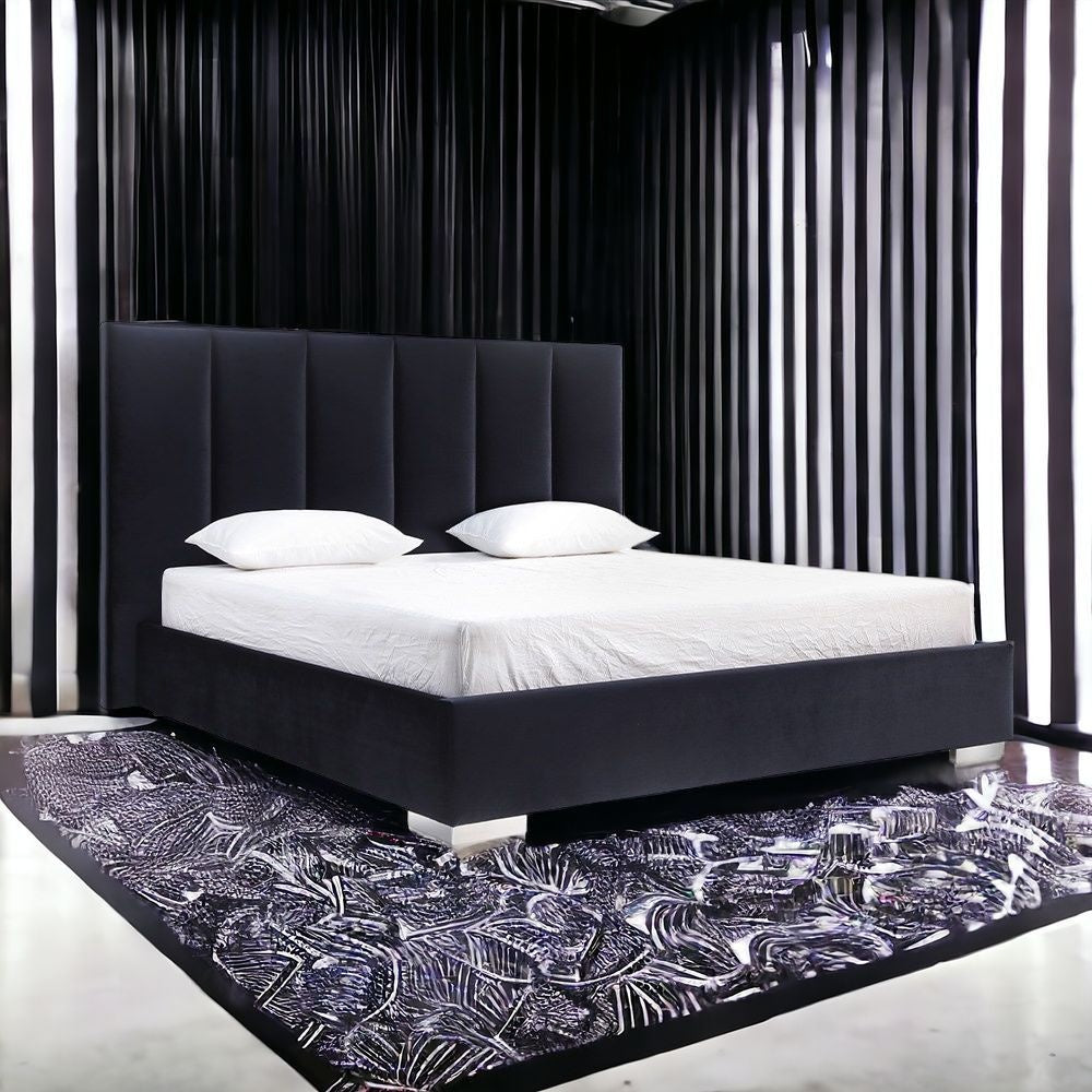 Queen Tufted Black Upholstered Velvet Bed