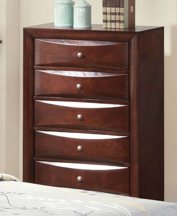 32" Espresso Solid Wood Five Drawer Chest