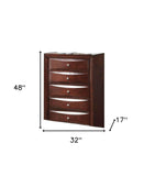32" Espresso Solid Wood Five Drawer Chest