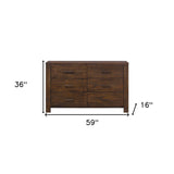 59" Brown Metal Six Drawer Dresser