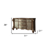 70" Cherry Oak Solid Wood Five Drawer Combo Dresser
