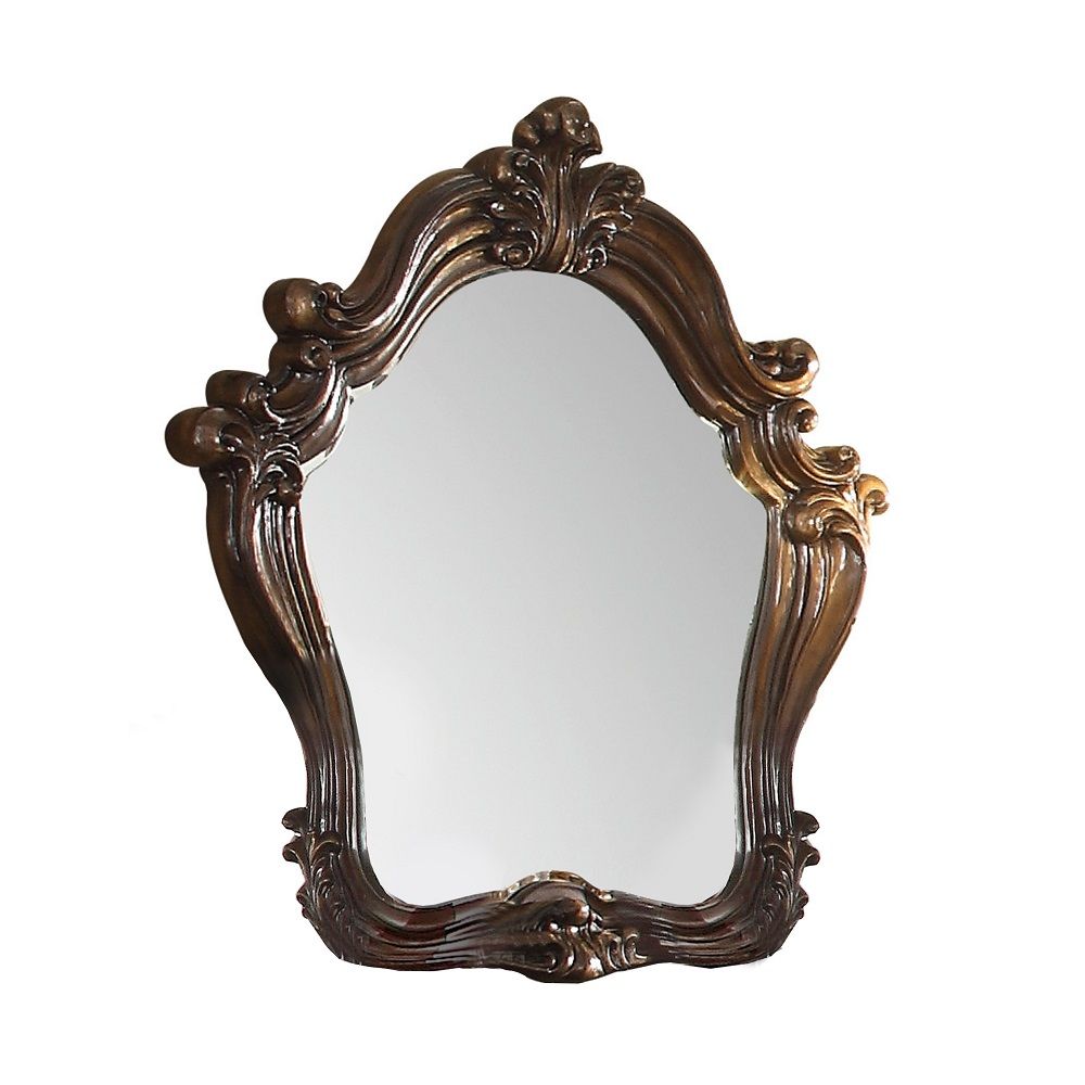 47" Brown Crowned Top Solid Wood Framed Dresser Mirror