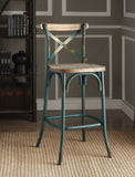 21" Brown And Sky Blue Iron Bar Chair