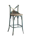 21" Brown And Sky Blue Iron Bar Chair