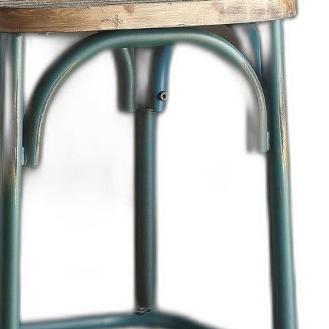 21" Brown And Sky Blue Iron Bar Chair