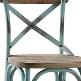 21" Brown And Sky Blue Iron Bar Chair