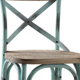 21" Brown And Sky Blue Iron Bar Chair