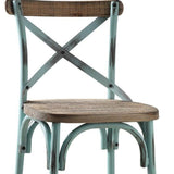 21" Brown And Sky Blue Iron Bar Chair