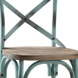 21" Brown And Sky Blue Iron Bar Chair