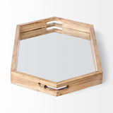 Natural Polished Wood Mirror Glass Lined Top Tray