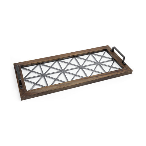 Brown Wood With Geometrically Metal Frame And Glass  Bottom Tray