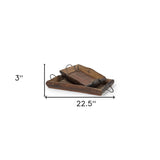 Set Of 2 Medium Brown Recycled Wood With Flaunt Metal Handles Trays