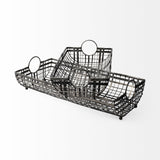 Set Of 2 Gray Metal With Circle Handle Trays