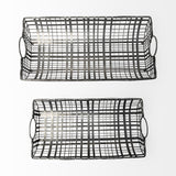 Set Of 2 Gray Metal With Circle Handle Trays