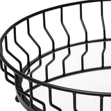 20" Matte Black Wavy Metal With Mirrored Glass Bottom Round Tray