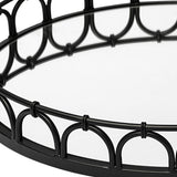 20" Matte Black Metal Half Circles And Mirrored Glass Round Tray