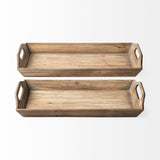 Set Of 2 Natural Brown Wood With Grains And Knots Highlight Trays