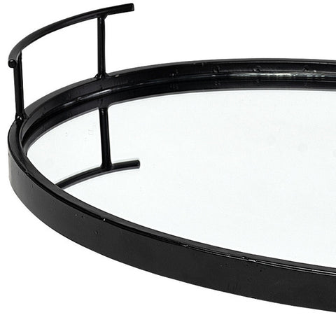 Matte Black Metal With Two Handle Both Sides And Mirrored Glass Bottom Tray